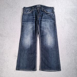 Silver Jeans Men 38x30 Actual 38x28 Blue ZAC Relax Straight Western Thick Stitch